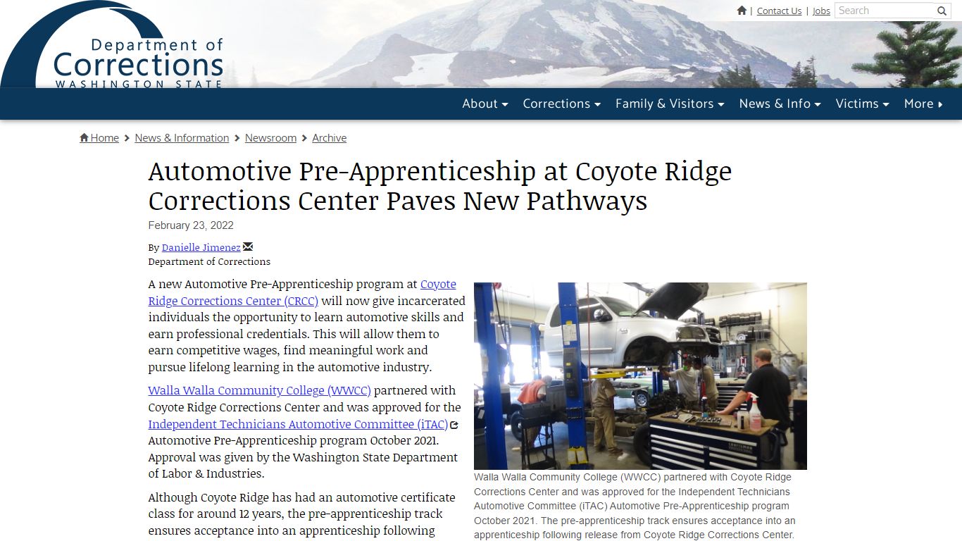 Automotive Pre-Apprenticeship at Coyote Ridge Corrections Center Paves ...
