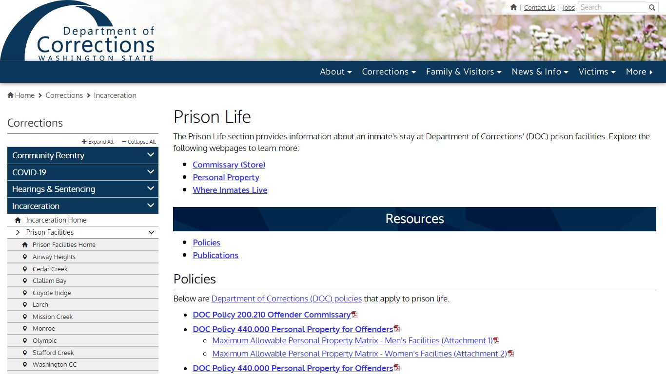 Prison Life | Washington State Department of Corrections